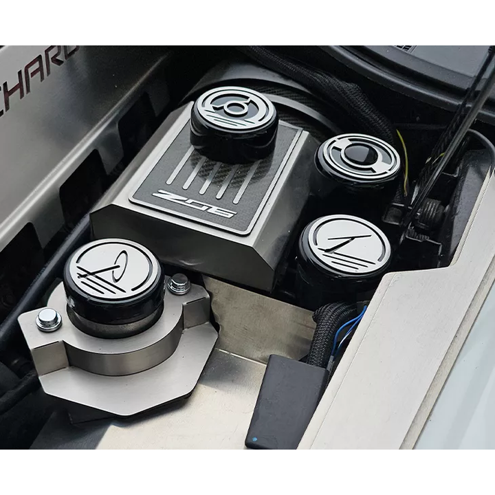 Corvette Engine Cap Set Executive Series Black/Brushed Top- 2014-2019 C7 Automatic
