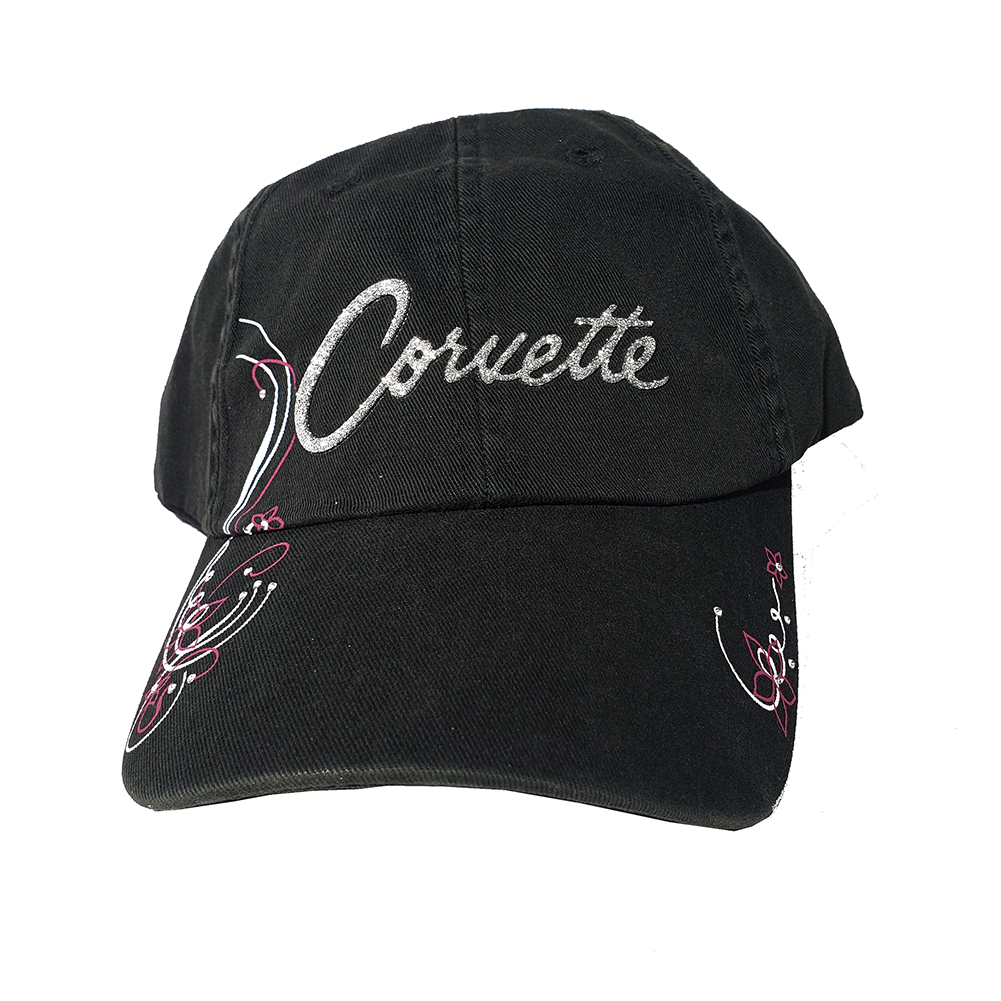 Corvette Script Ladies Adjustable Hat - Black