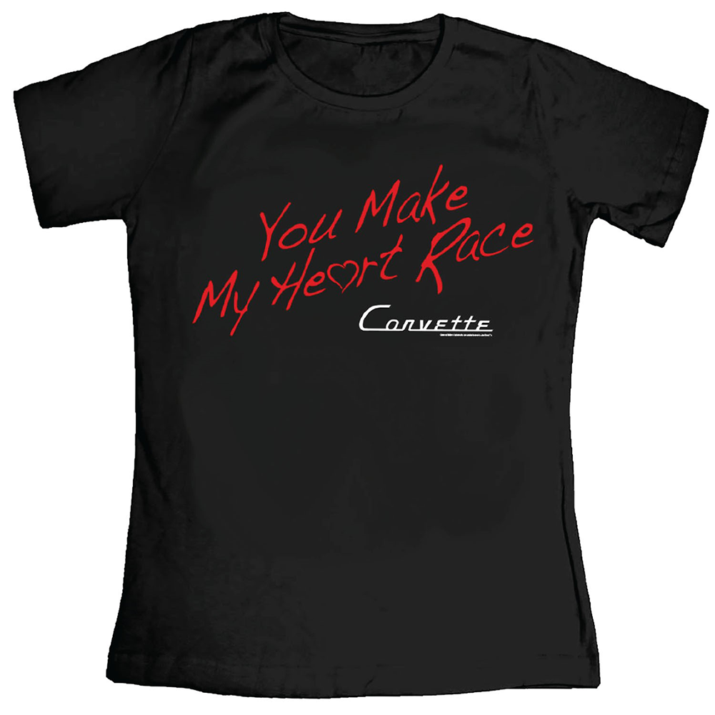 Corvette You Make My Heart Race Ladies T-shirt - Black