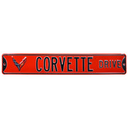 C8 Corvette Drive Crossed-Flag Emblem - Metal Sign : Red,Signs & Flags