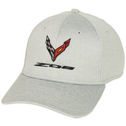 C8 Corvette Z06 Embroidered Heathered Cap With Flags : Light Grey,Hats