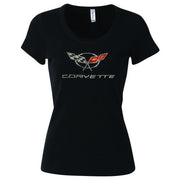 C5 Corvette - Ladies Rhinestone Scoop Neck Tee w/ C5 Logo,Apparel