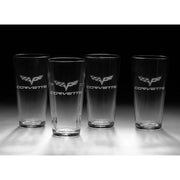 C6 Corvette Cross Flag Etched Tall Beverage Glasses (Set of 4),Home & Office
