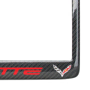 C7 Stingray Corvette Red Script w/Double Logo License Plate Frame - Carbon Fiber,Exterior