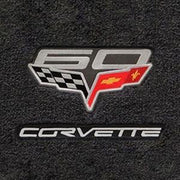Corvette Floor Mats - 60th Anniversary above Flags w/Silver Corvette Script - Ebony- Set of 2 : 2007.5-2013 C6, Z06, Grand Sport & ZR1,Interior