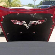 Corvette Hood Panel Badge - Crossed Flags for Factory Hood Pad - Polished/Brushed Stainless Steel : 2005-2013 C6 & Z06,Engine