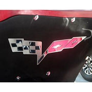 Corvette Hood Panel Badge - Crossed Flags for Factory Hood Pad - Polished/Brushed Stainless Steel : 2005-2013 C6 & Z06,Engine