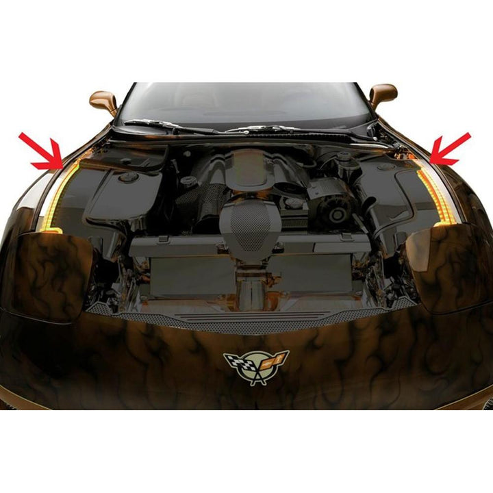 Corvette Inner Fender Liners with Top Caps 4 Pc. (Set) Illuminated - Polished Stainless Steel : 1997-2004 C5 & Z06,Engine