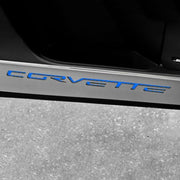 Corvette Kick Panel/Door Guards - Brushed Stainless Steel with Carbon Fiber Corvette Inlay : 2005-2013 C6,Interior