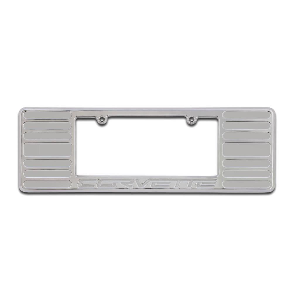 Corvette License Plate Frame - Chrome Billet Aluminum with Corvette Script : 2005-2013 C6,Z06,ZR1,Grand Sport,Exterior