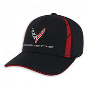 C8 Corvette Embroidered Sideline Cap : Black/Red,Hats