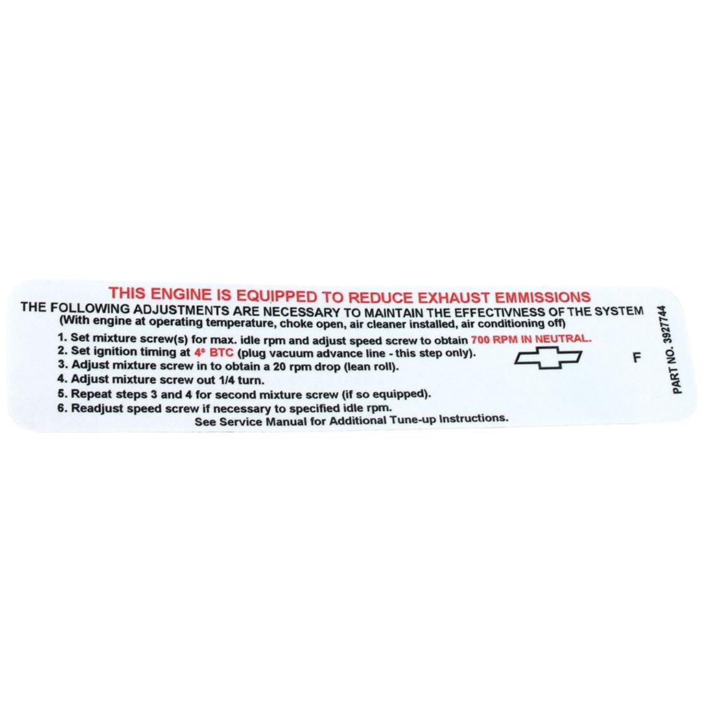 1968 Corvette C3 Label, Emission 390 Horsepower Manual