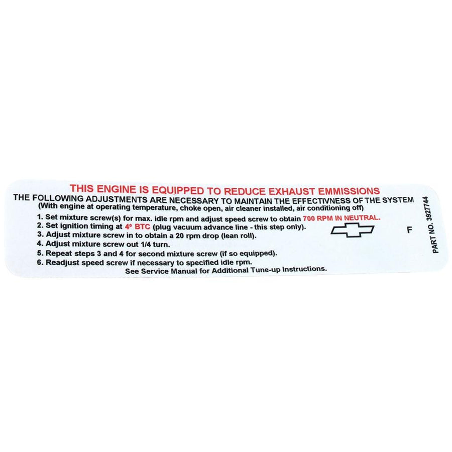 1968 Corvette C3 Label, Emission 390 Horsepower Manual