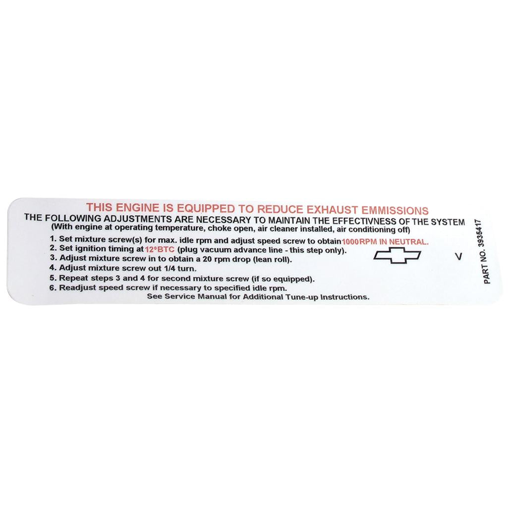 1968 Corvette C3 Label, Emission 400 Horsepower L-88