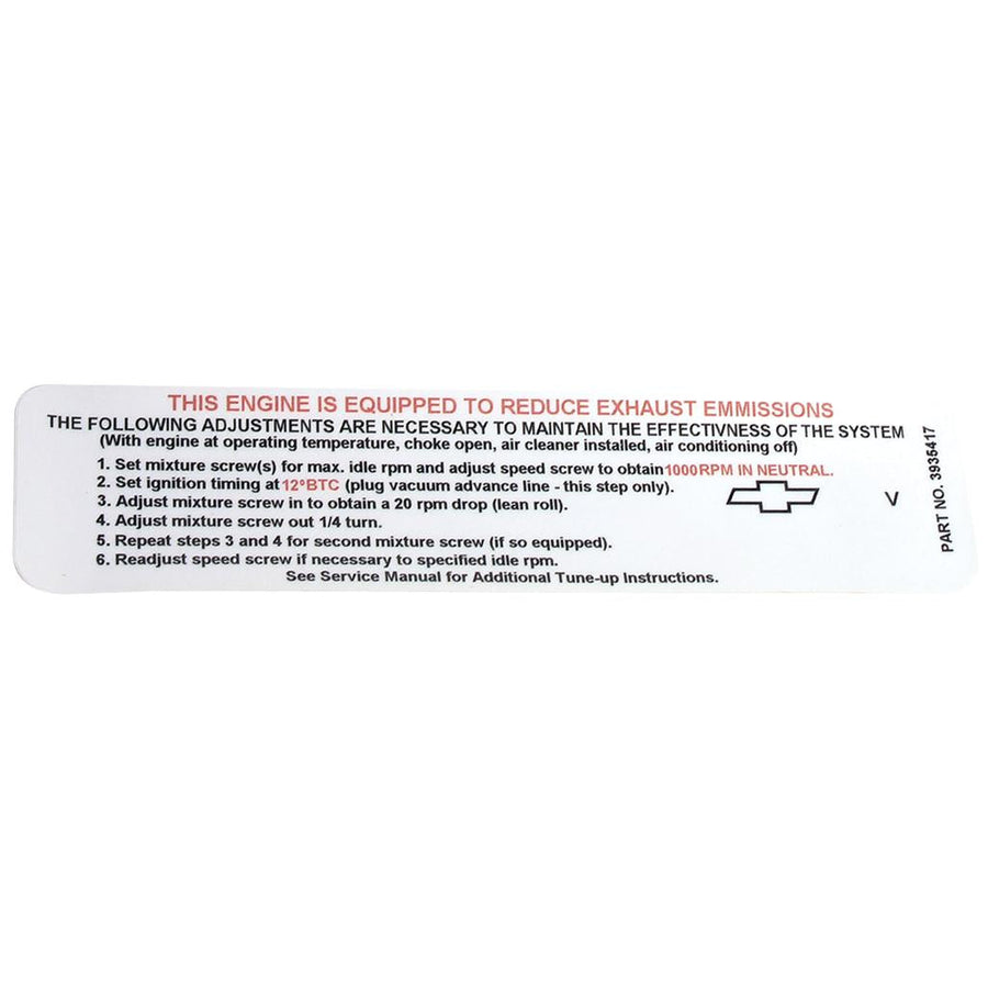 1968 Corvette C3 Label, Emission 400 Horsepower L-88