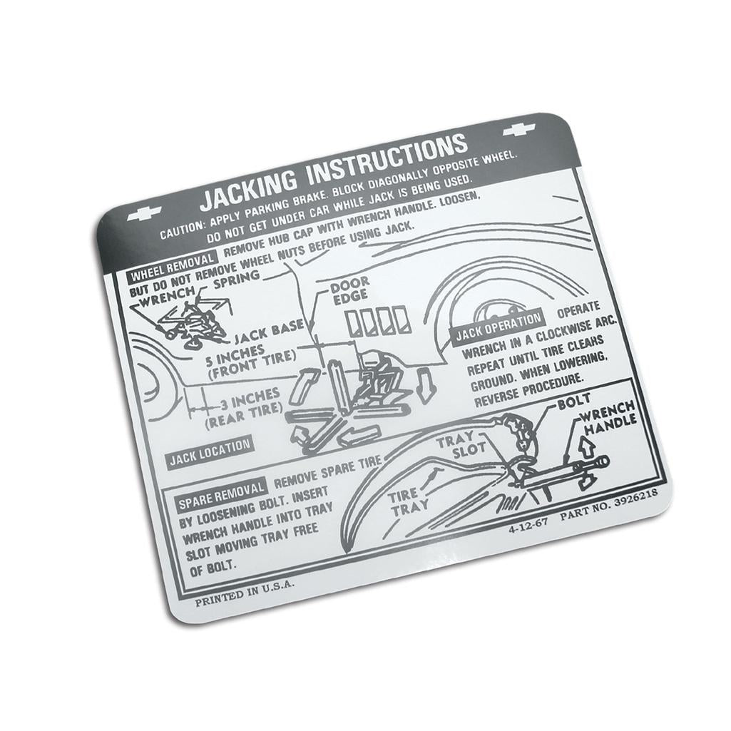 1968-1973 Corvette C3 Decal, Jacking Instruction