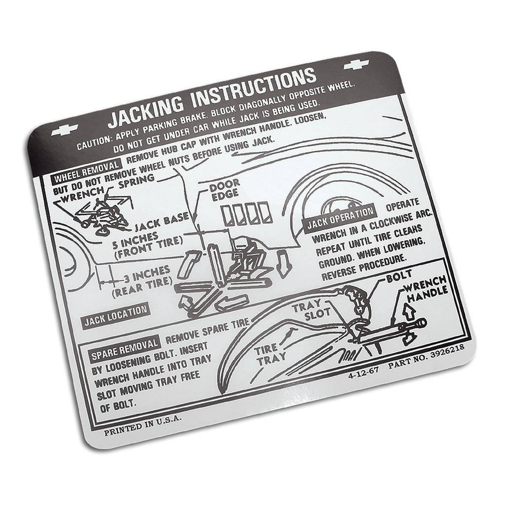 1968-1973 Corvette C3 Decal, Jacking Instruction