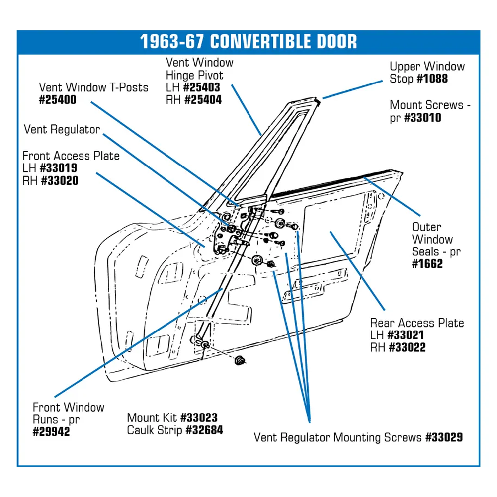 C2 1963-1967 Corvette Window Stop - Convertible Upper (2 Required)