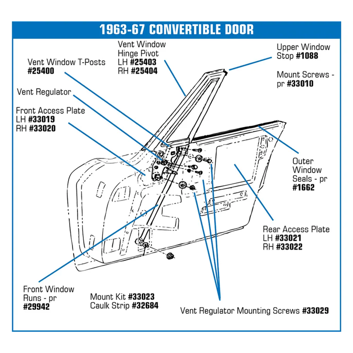 C2 1963-1967 Corvette Window Stop - Convertible Upper (2 Required)