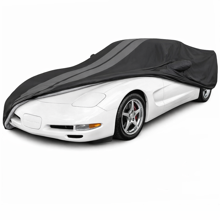 Corvette Ultraguard Plus Car Cover - Indoor/Outdoor Protection - Black W/ Gray Stripes - 1997-2004 C5, Z06