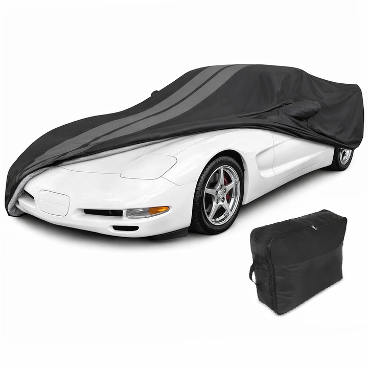 Corvette Ultraguard Plus Car Cover - Indoor/Outdoor Protection - Black W/ Gray Stripes - 1997-2004 C5, Z06