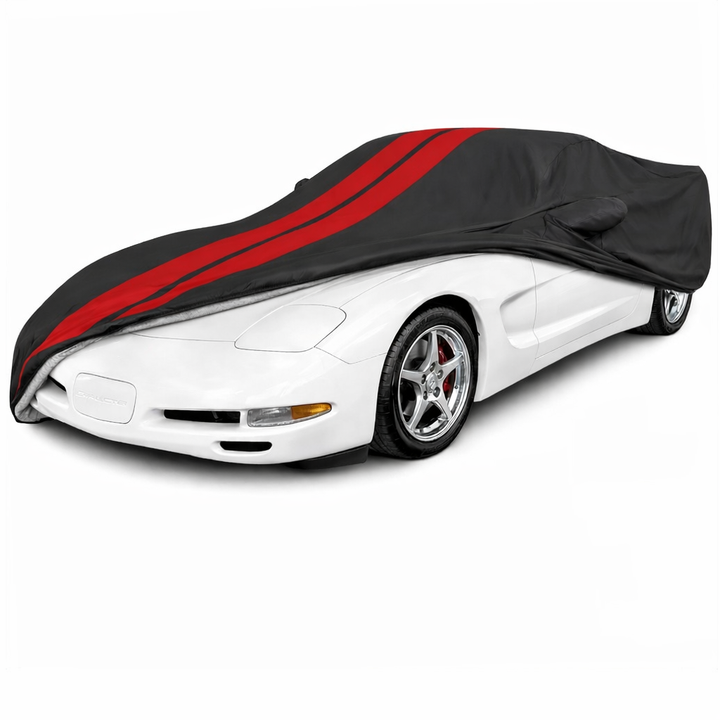 Corvette Ultraguard Plus Car Cover - Indoor/Outdoor Protection - Black W/ Red Stripes - 1997-2004 C5, Z06