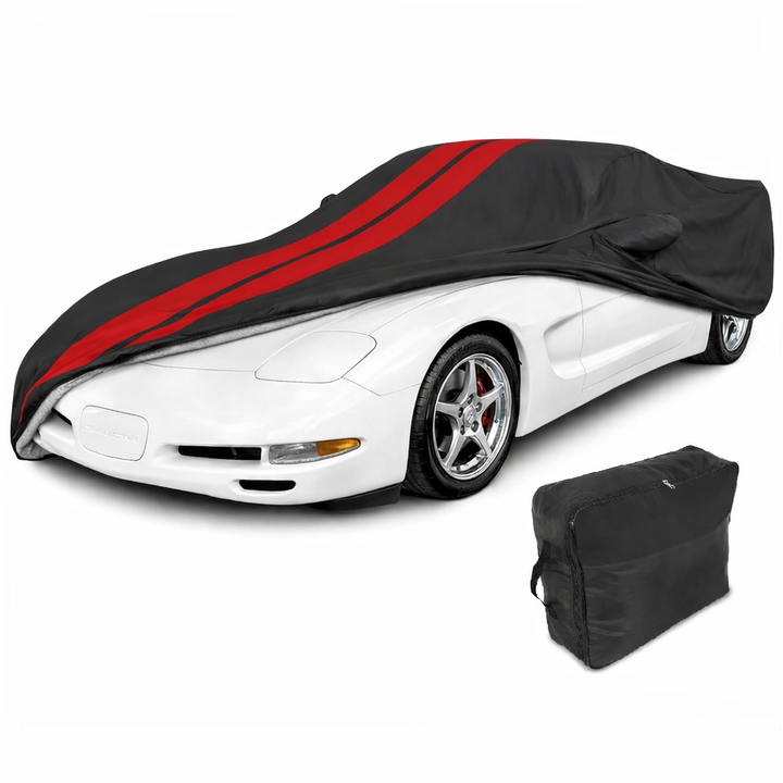 Corvette Ultraguard Plus Car Cover - Indoor/Outdoor Protection - Black W/ Red Stripes - 1997-2004 C5, Z06