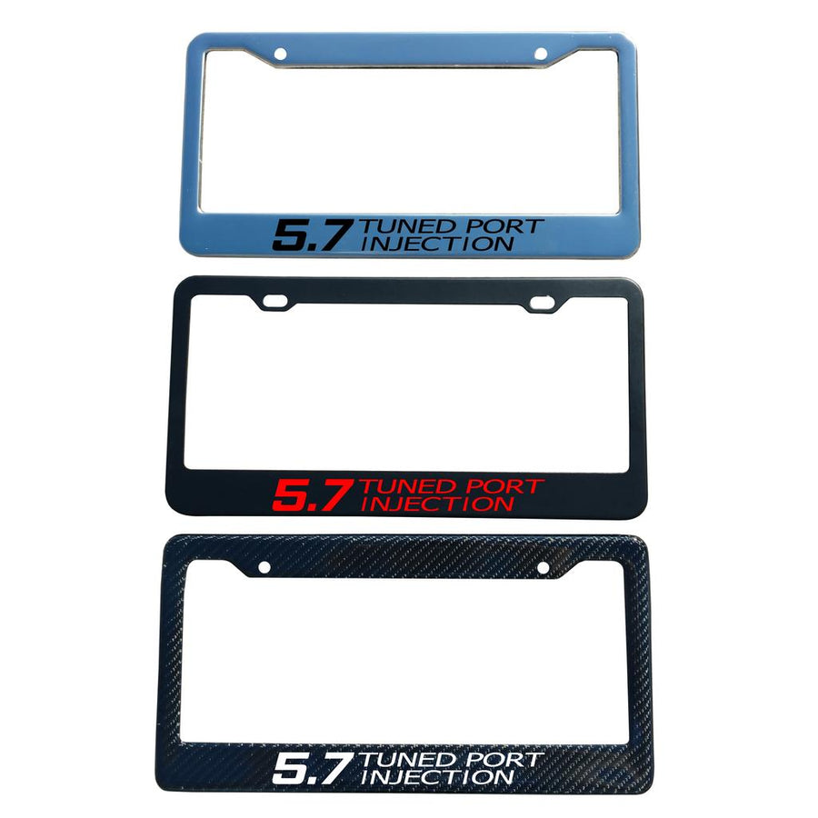 1984-1996 Corvette C4 Polished SS License Plate Frame - w/ 5.7 Tuned Port Injection Decal Gloss Black - Chrome Frame With Gloss Black Decal