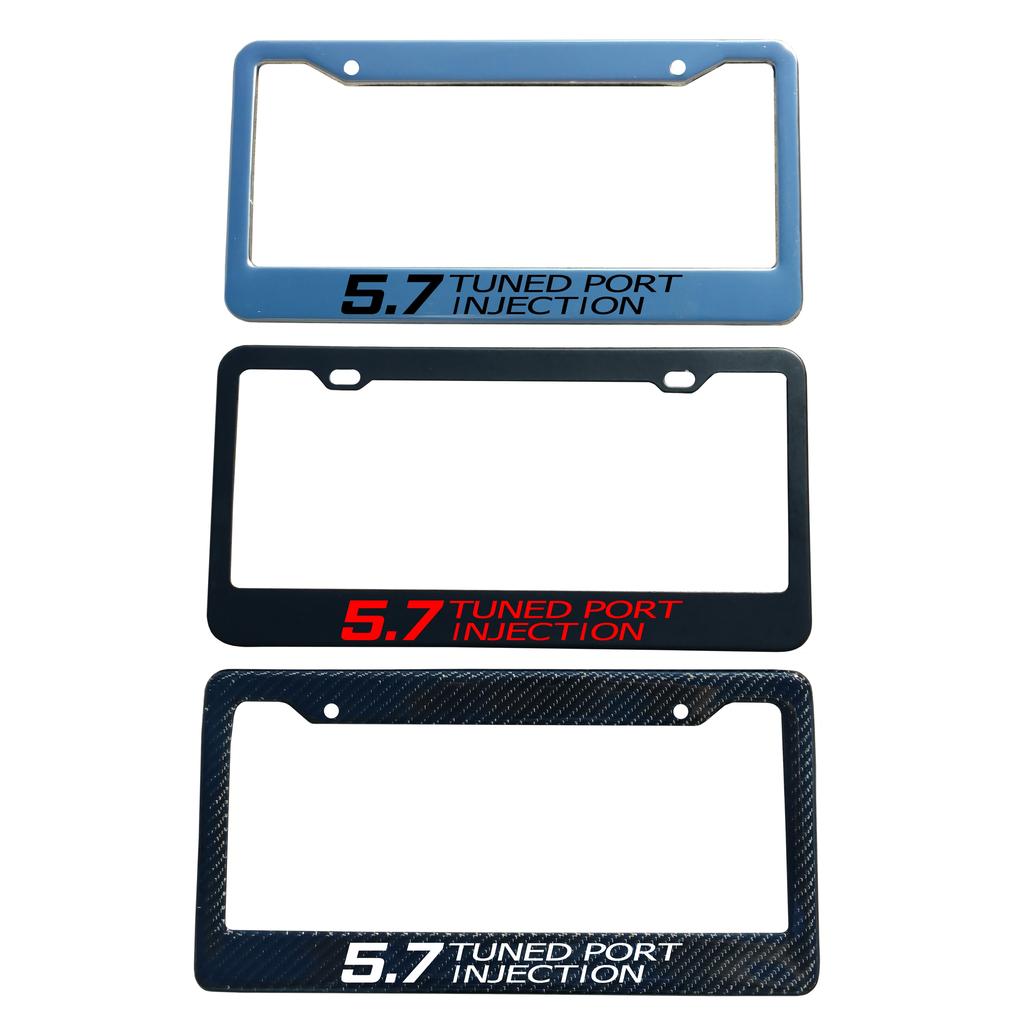 1984-1996 Corvette C4 Polished SS License Plate Frame - w/ 5.7 Tuned Port Injection Decal Gloss Red - Chrome Frame Gloss Red Decal