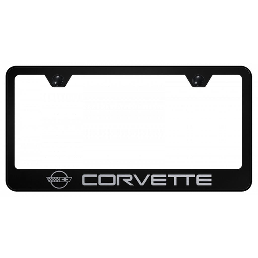 1984-1996 Corvette C4 License Plate Frame W/Laser Etched Logo - Black