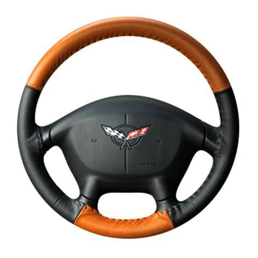 1984-1985 Corvette C4 Leather Steering Wheel Covers - Tan/Black