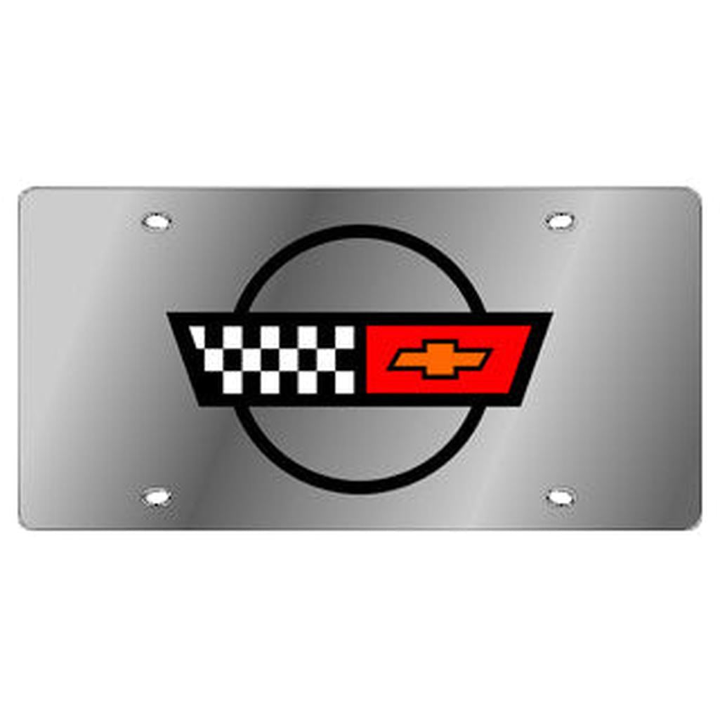 1984-1996 Corvette C4 Mirror Finished License Plate - C4 Crossed Flags