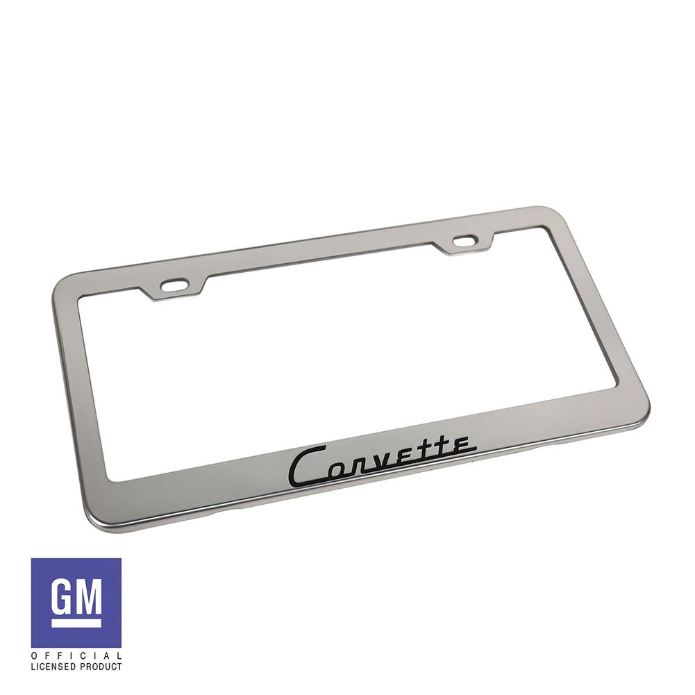 C1 1953-1962 Chevrolet Corvette License Plate Frame - Polished Stainless Steel W/Carbon Fiber Corvette Script