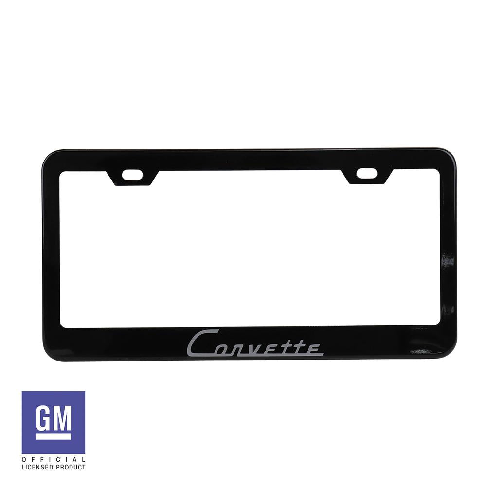 C1 1953-1962 Chevrolet Corvette License Plate Frame - Matte Black W/Silver Corvette Script