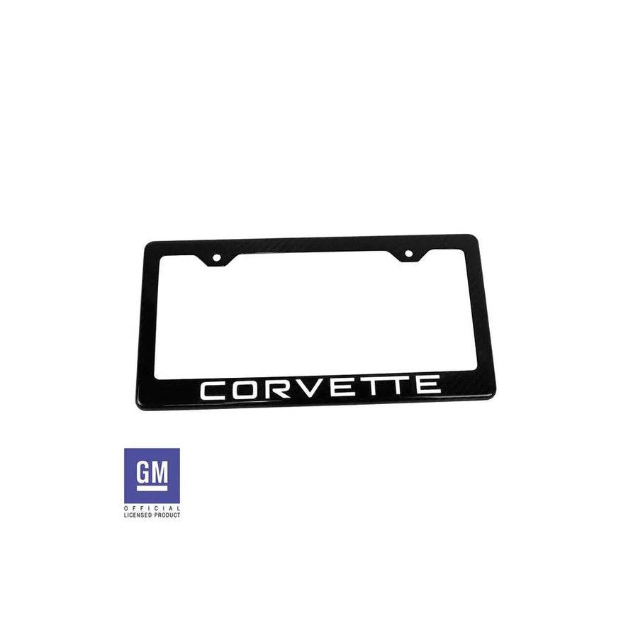 1984-1996 Corvette C4 License Plate Frame - Carbon Fiber W/White Corvette Script - White Script