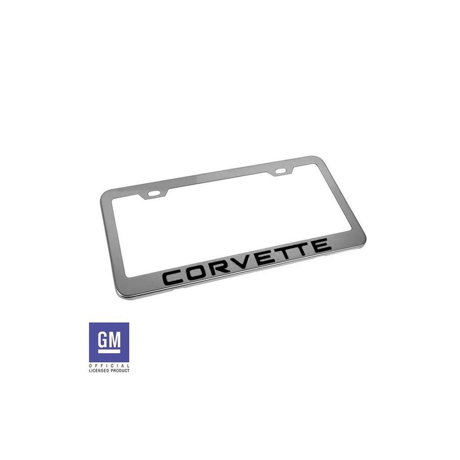 1984-1996 Corvette C4 License Plate Frame - Polished Stainless Steel W/Black Corvette Script - Black Script