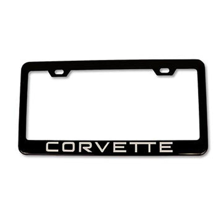 1984-1996 Corvette C4 License Plate Frame - Matte Black W/White Corvette Script - White Script
