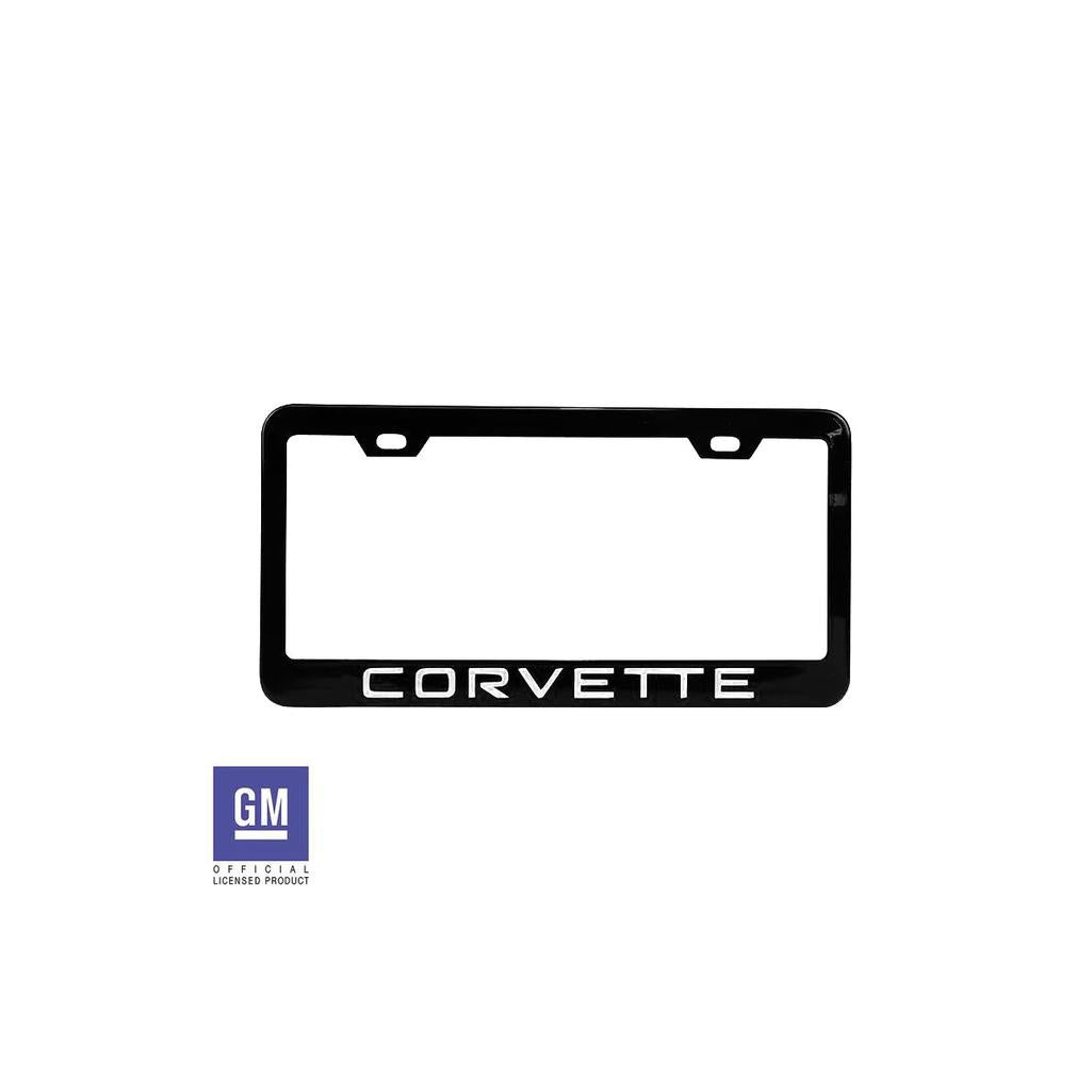 1984-1996 Corvette C4 License Plate Frame - Matte Black W/White Corvette Script - White Script