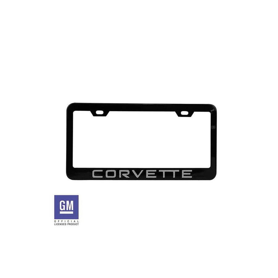 1984-1996 Corvette C4 License Plate Frame - Matte Black W/Silver Corvette Script - Silver Script