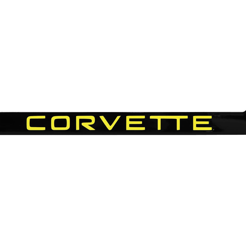 1984-1996 Corvette C4 License Plate Frame - Matte Black W/Yellow Corvette Script - Yellow Script
