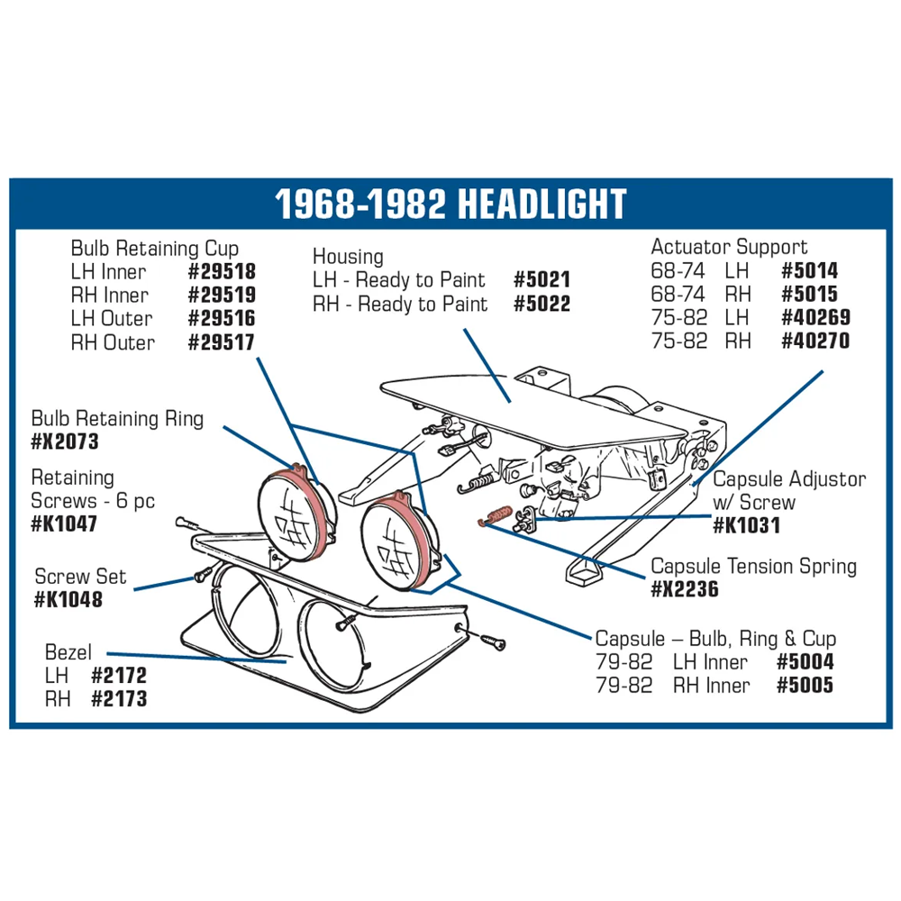 1968-1982 Corvette C3 Headlight Bezel - Left Hand - Molded Plastic