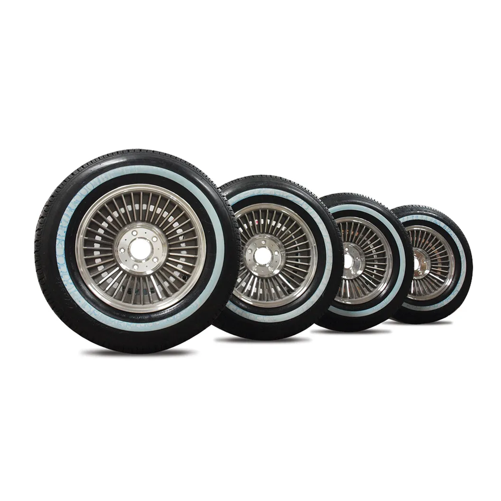 C2 1963-1964 Corvette Direct-Bolt Knockoff Wheel & Tire Package With 1" Whitewall Radial Tires
