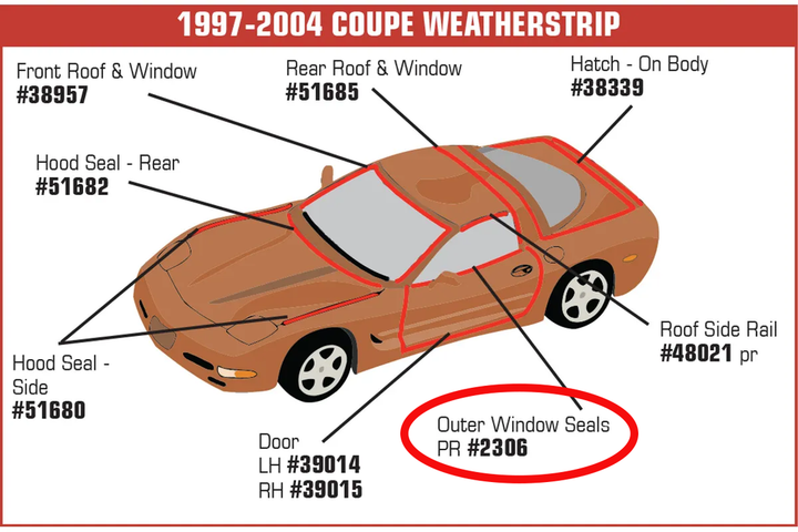Corvette C5 1997-2004 Coupe Door Outer Weatherstrip Kit