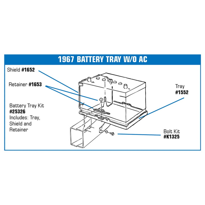 C2 1967 Corvette Battery Tray Kit - W/O Air Conditioner