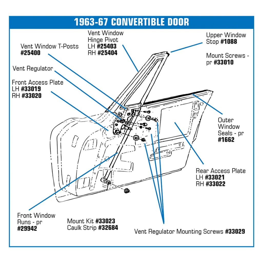 C2 1963-1967 Corvette Vent Window Frame T-Post - Convertible