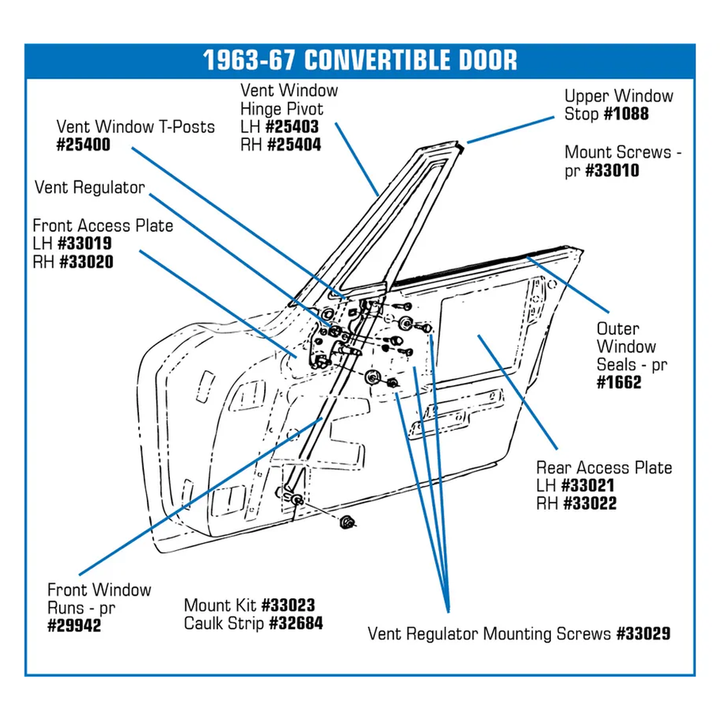 C2 1963-1967 Corvette Vent Window Frame T-Post - Convertible
