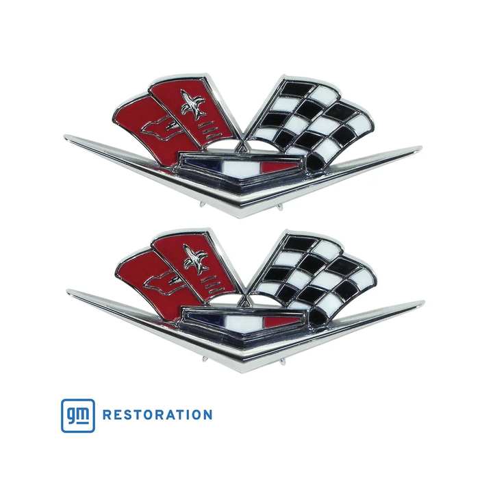 C2 1963-1966 Corvette Emblems - Front Fender Cross Flags 63 Late