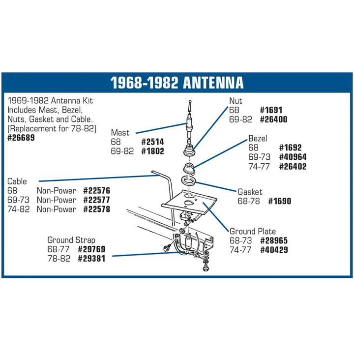 1975-1982 Corvette C3 Antenna Kit - 129-Inch Cable