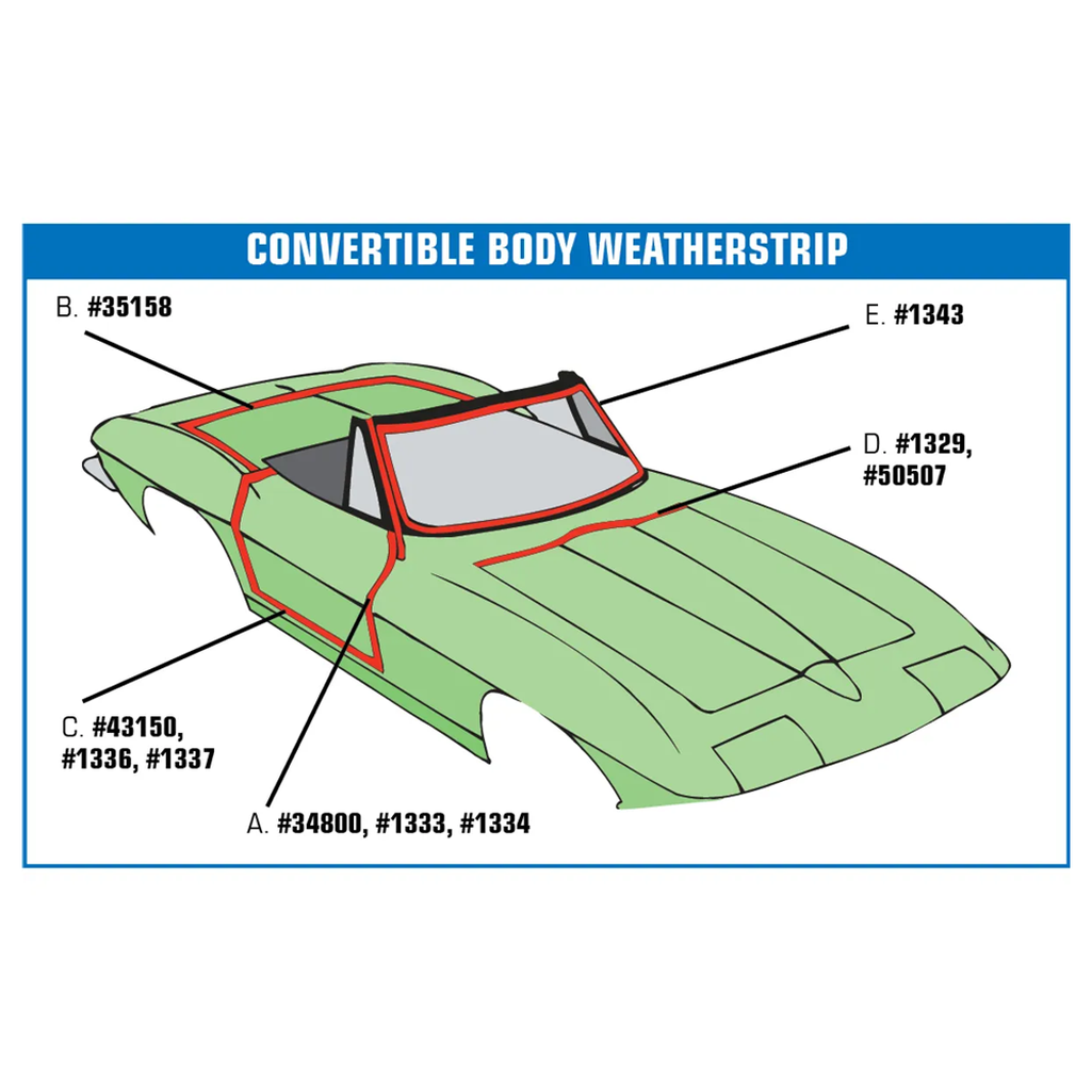 C2 1963-1967 Corvette Weatherstrip - Body Hinge Pillar Convertible
