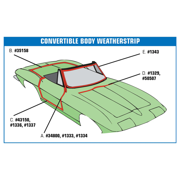C2 1963-1967 Corvette Weatherstrip - Body Hinge Pillar Convertible